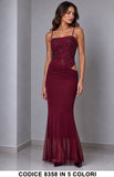 Abito Lungo Elegante con Corpetto Gioiello e Cut-Out Vestito Cerimonia Evento in 5 Colori – 8358