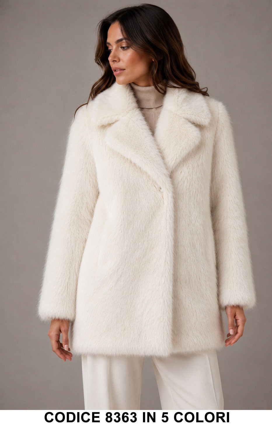 Pelliccia Ecologica Lunga pelo lungo morbido con Maxi Revers Pellicce Eleganti in 5 Colori – 8363