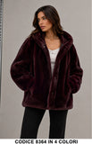 Pelliccia Ecologica con Cappuccio Oversize GIubbotto Ampio Pellicce Morbide in 4 Colori – 8364