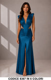 Abito Lungo Satin Cut-Out con Drappeggio Elegante Cerimonia Vestito Scollatura V in 6 Colori – 8367