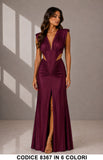 Abito Lungo Satin Cut-Out con Drappeggio Elegante Cerimonia Vestito Scollatura V in 6 Colori – 8367