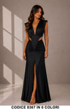 Abito Lungo Satin Cut-Out con Drappeggio Elegante Cerimonia Vestito Scollatura V in 6 Colori – 8367