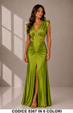 Abito Lungo Satin Cut-Out con Drappeggio Elegante Cerimonia Vestito Scollatura V in 6 Colori – 8367