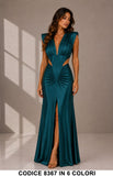 Abito Lungo Satin Cut-Out con Drappeggio Elegante Cerimonia Vestito Scollatura V in 6 Colori – 8367