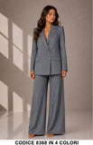 Tailleur Gessato Giacca Doppiopetto con Pantalone Palazzo Completo Elegante in 4 Colori – 8368