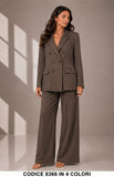 Tailleur Gessato Giacca Doppiopetto con Pantalone Palazzo Completo Elegante in 4 Colori – 8368