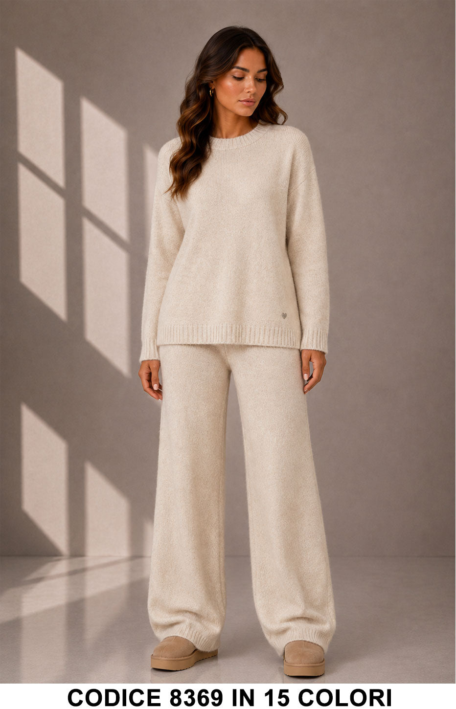Completo in Maglia con Maglia Girocollo e Pantalone Palazzo Tuta Coordinato in 15 Colori – 8369