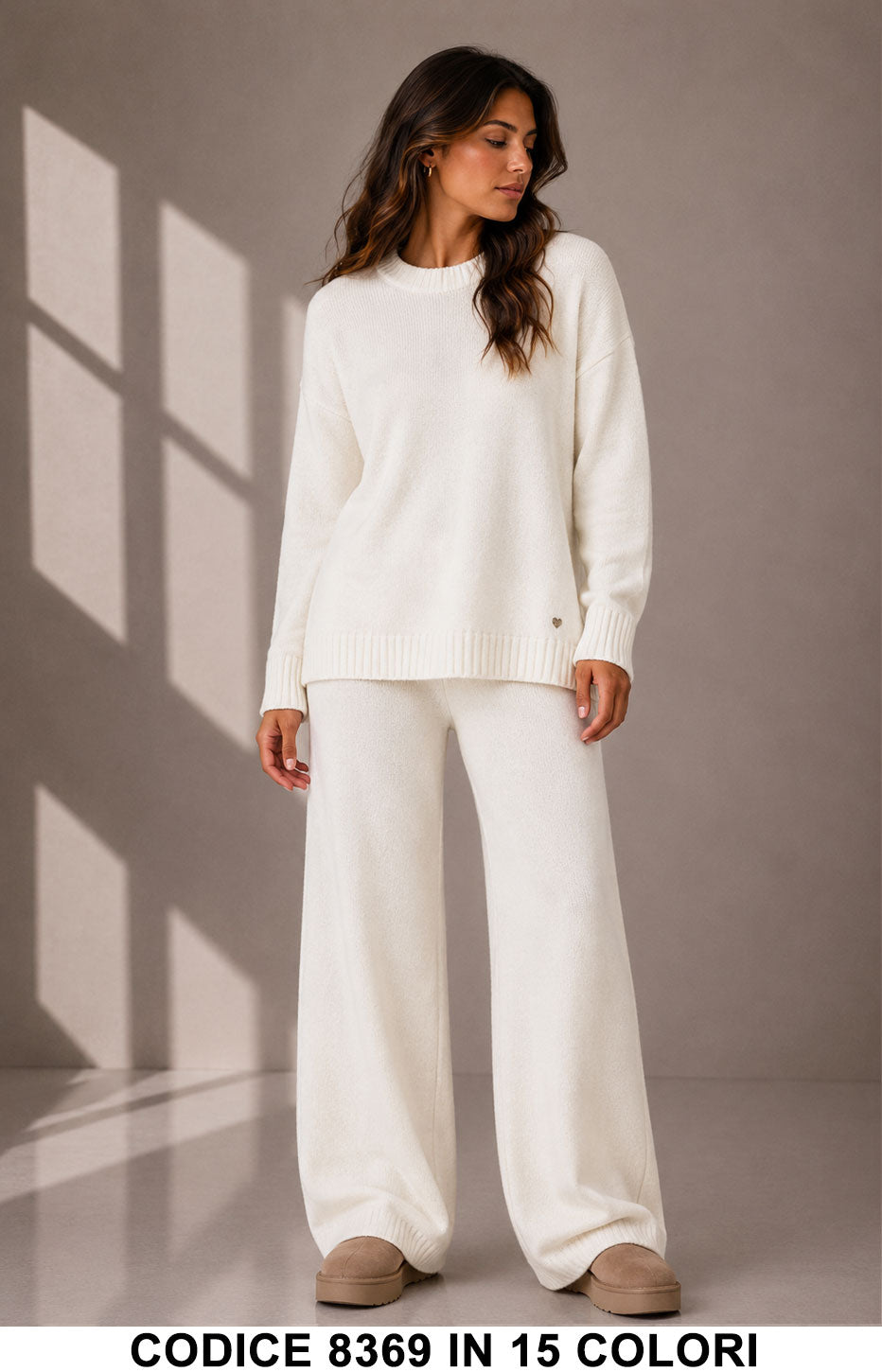 Completo in Maglia con Maglia Girocollo e Pantalone Palazzo Tuta Coordinato in 15 Colori – 8369