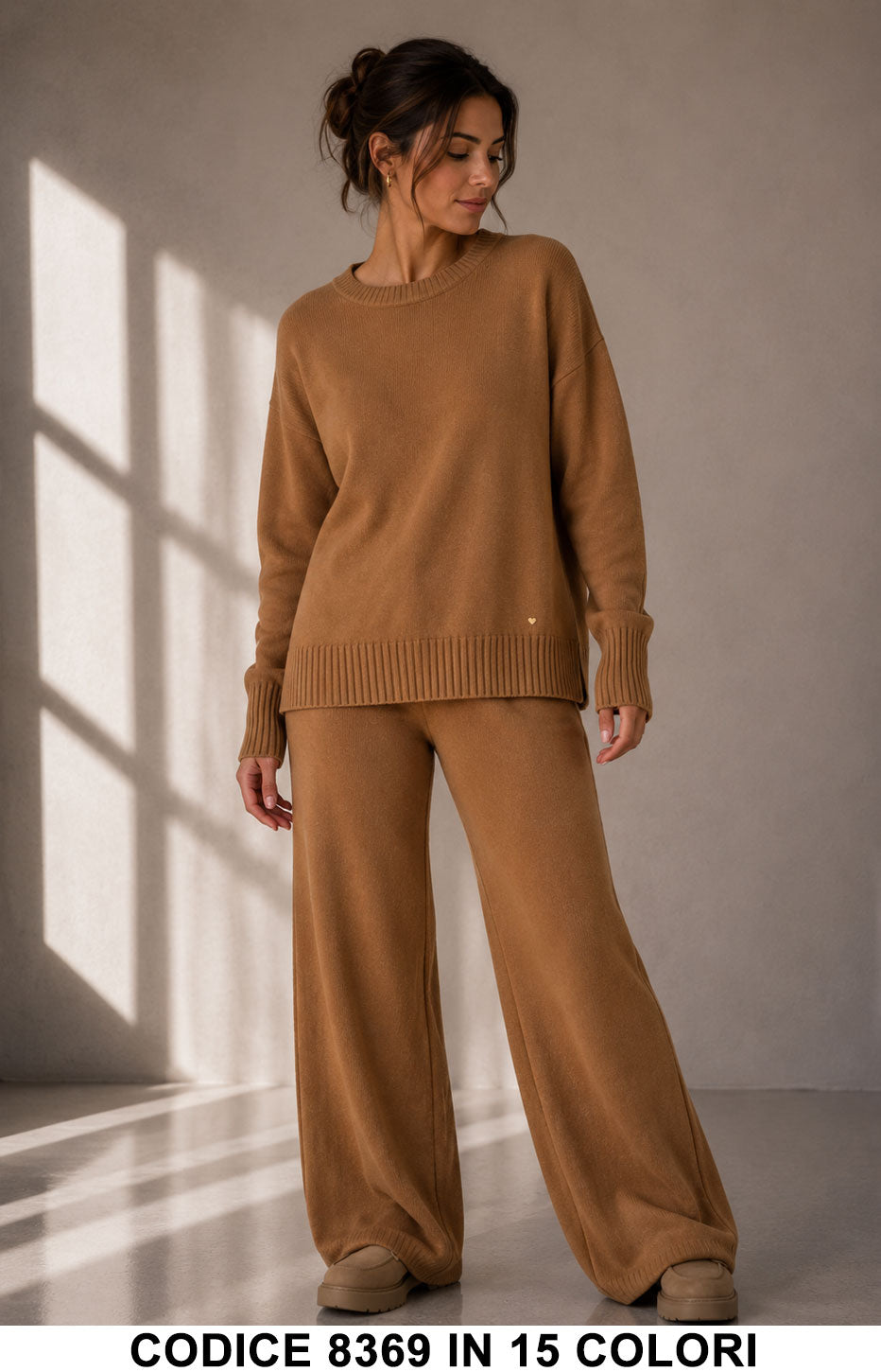 Completo in Maglia con Maglia Girocollo e Pantalone Palazzo Tuta Coordinato in 15 Colori – 8369