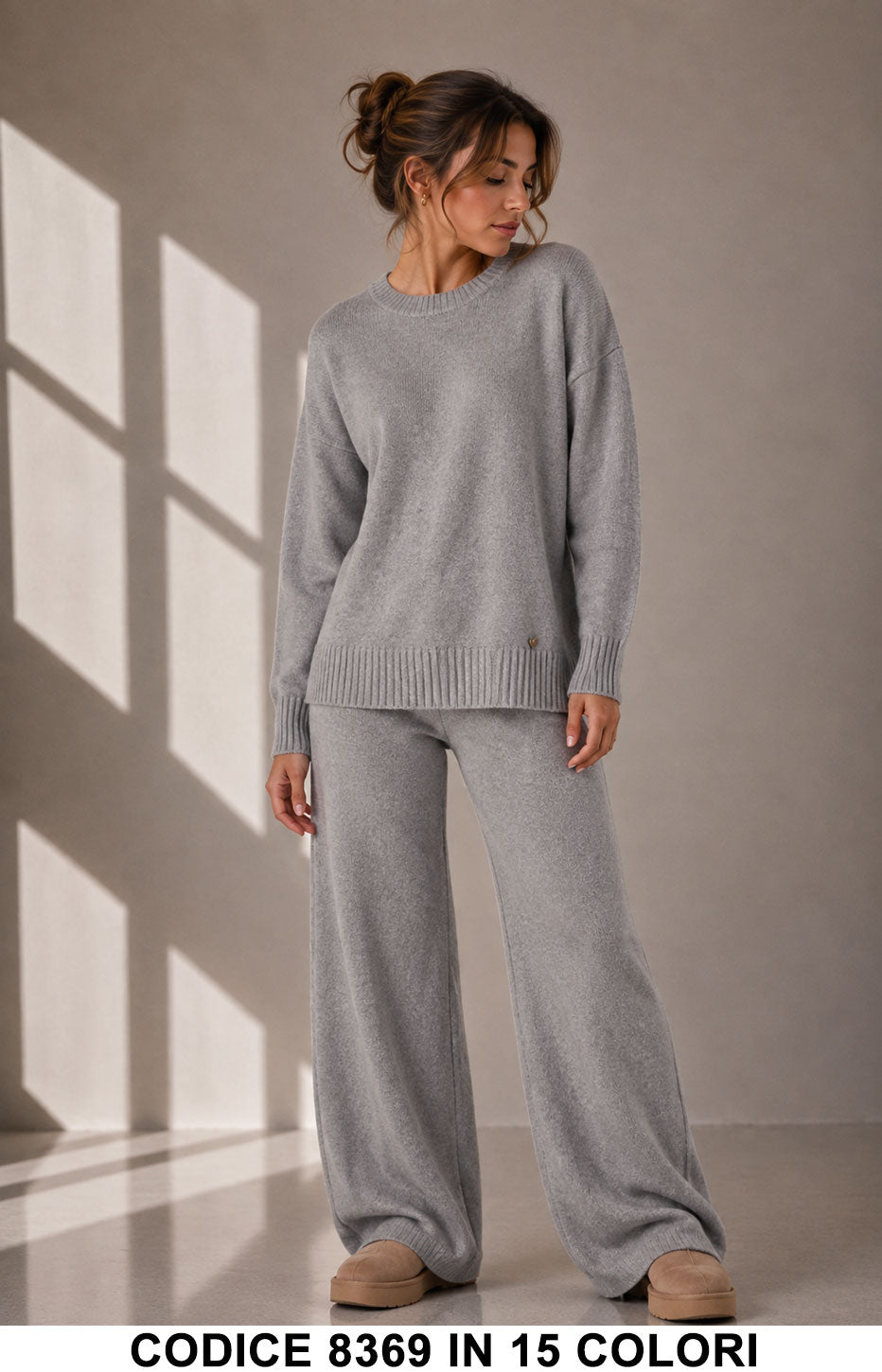 Completo in Maglia con Maglia Girocollo e Pantalone Palazzo Tuta Coordinato in 15 Colori – 8369