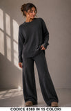 Completo in Maglia con Maglia Girocollo e Pantalone Palazzo Tuta Coordinato in 15 Colori – 8369