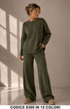 Completo in Maglia con Maglia Girocollo e Pantalone Palazzo Tuta Coordinato in 15 Colori – 8369
