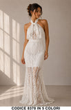 Abito Lungo Elegante Sirena in Pizzo con Fiocco al Collo Vestito Cerimonia in 5 Colori – 8370