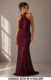 Abito Lungo Elegante Sirena in Pizzo con Fiocco al Collo Vestito Cerimonia in 5 Colori – 8370