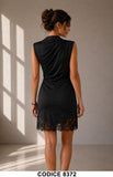 Abito Corto Nero Drappeggiato con Pizzo Vestito Elegante Evento Romantico – 8372