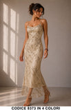 Abito Lungo Elegante in Tulle Ricamato con Glitter Vestito Cerimonia Evento in 4 Colori – 8373
