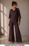 Completo Elegante in Pizzo con Pantalone Palazzo e Maglia Mantella Coordinato Chic in 4 Colori – 8375