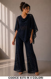 Completo Elegante in Pizzo con Pantalone Palazzo e Maglia Mantella Coordinato Chic in 4 Colori – 8375