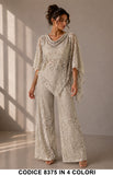 Completo Elegante in Pizzo con Pantalone Palazzo e Maglia Mantella Coordinato Chic in 4 Colori – 8375