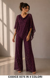 Completo Elegante in Pizzo con Pantalone Palazzo e Maglia Mantella Coordinato Chic in 4 Colori – 8375