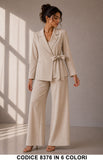 Tailleur Elegante con Giacca a Portafoglio con Spilla e Pantalone Palazzo Compleot in 6 Colori – 8376