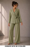 Tailleur Elegante con Giacca a Portafoglio con Spilla e Pantalone Palazzo Compleot in 6 Colori – 8376