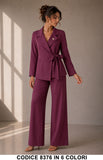 Tailleur Elegante con Giacca a Portafoglio con Spilla e Pantalone Palazzo Compleot in 6 Colori – 8376