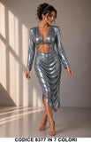 Abito Midi Laminato con Cut-Out e Drappeggio Vestito Elegante Cerimonia in 7 Colori – 8377