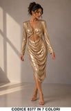 Abito Midi Laminato con Cut-Out e Drappeggio Vestito Elegante Cerimonia in 7 Colori – 8377