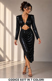 Abito Midi Laminato con Cut-Out e Drappeggio Vestito Elegante Cerimonia in 7 Colori – 8377