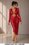 Abito Midi Laminato con Cut-Out e Drappeggio Vestito Elegante Cerimonia in 7 Colori – 8377