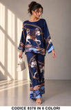 Completo Satinato Fantasia Cavalli e Catene Maglia Pantalone Elgante Coordinato in 6 Colori – 8378