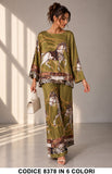 Completo Satinato Fantasia Cavalli e Catene Maglia Pantalone Elgante Coordinato in 6 Colori – 8378