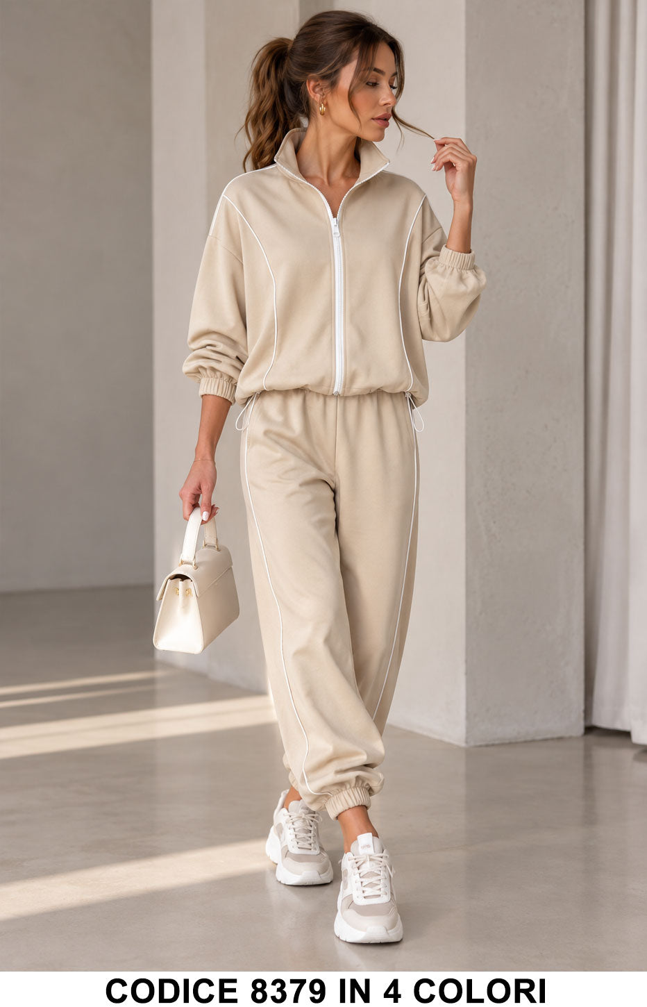 Tuta Sportiva Donna con Profili a Contrasto Completo look sporty-chic con Zip in 4 Colori – 8379