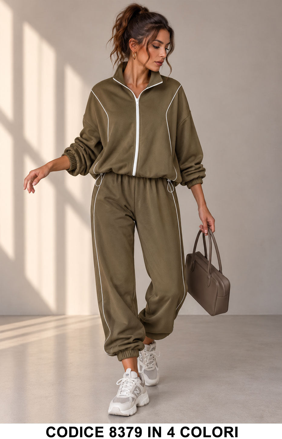 Tuta Sportiva Donna con Profili a Contrasto Completo look sporty-chic con Zip in 4 Colori – 8379