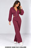 Completo Donna Pantalone Palazzo e Felpa Crop con Zip Coordinato Casual in 8 Colori – 8382