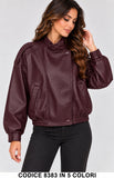 Giubbotto Donna Effetto Pelle con Collo Alto Giubbotti Casual Chic in 5 Colori – 8383