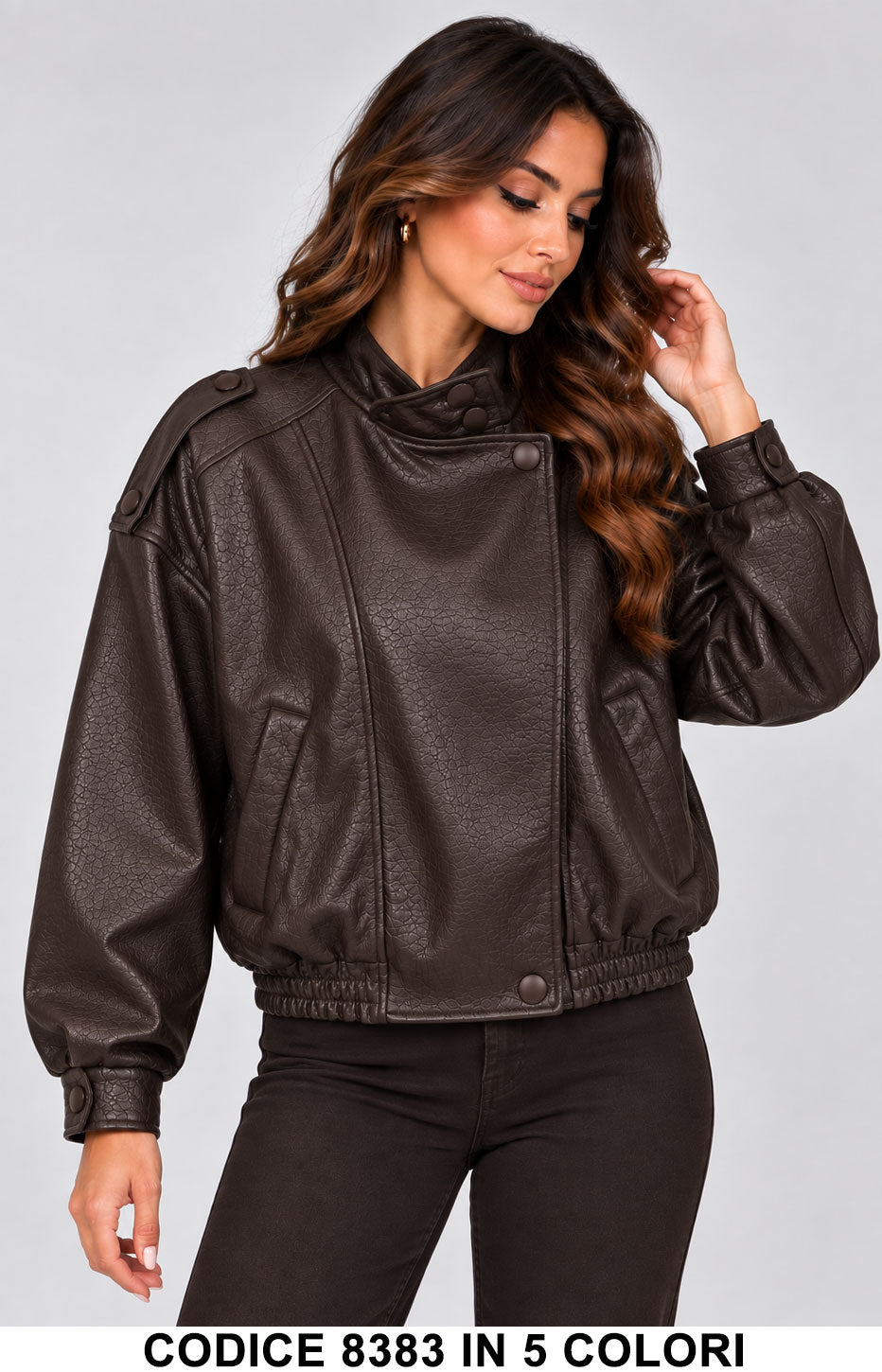 Giubbotto Donna Effetto Pelle con Collo Alto Giubbotti Casual Chic in 5 Colori – 8383