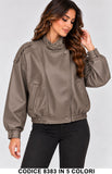 Giubbotto Donna Effetto Pelle con Collo Alto Giubbotti Casual Chic in 5 Colori – 8383