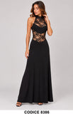 Abito Lungo Nero Elegante Donna in Pizzo con Schiena Trasparente Vestito Cerimonia Evento – 8386