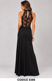 Abito Lungo Nero Elegante Donna in Pizzo con Schiena Trasparente Vestito Cerimonia Evento – 8386