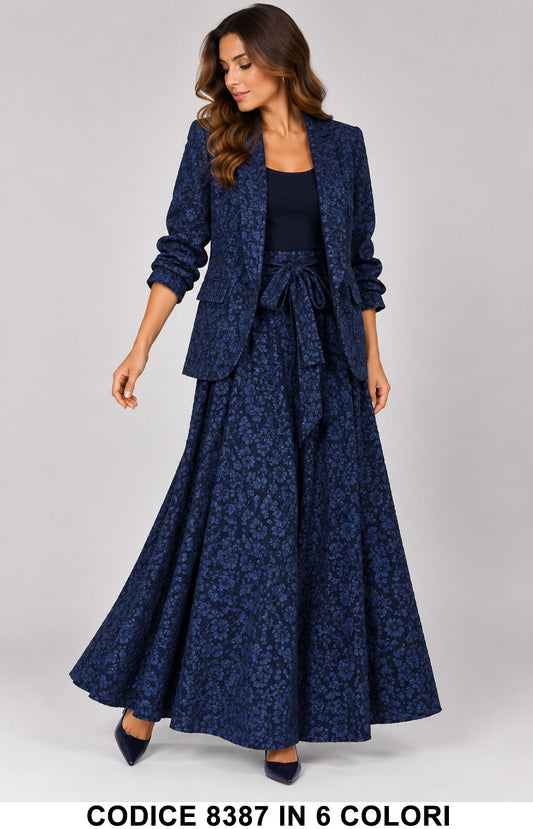 Completo Elegante Donna Giacca e Gonna Lunga Fantasia Floreale Coordinato Tailleur in 6 Colori – 8387