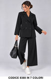 Tailleur Donna Doppiopetto con Pantalone Palazzo Cropped Completo Casual Chic in 6 Colori – 8388