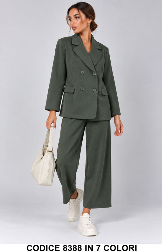 Tailleur Donna Doppiopetto con Pantalone Palazzo Cropped Completo Casual Chic in 6 Colori – 8388