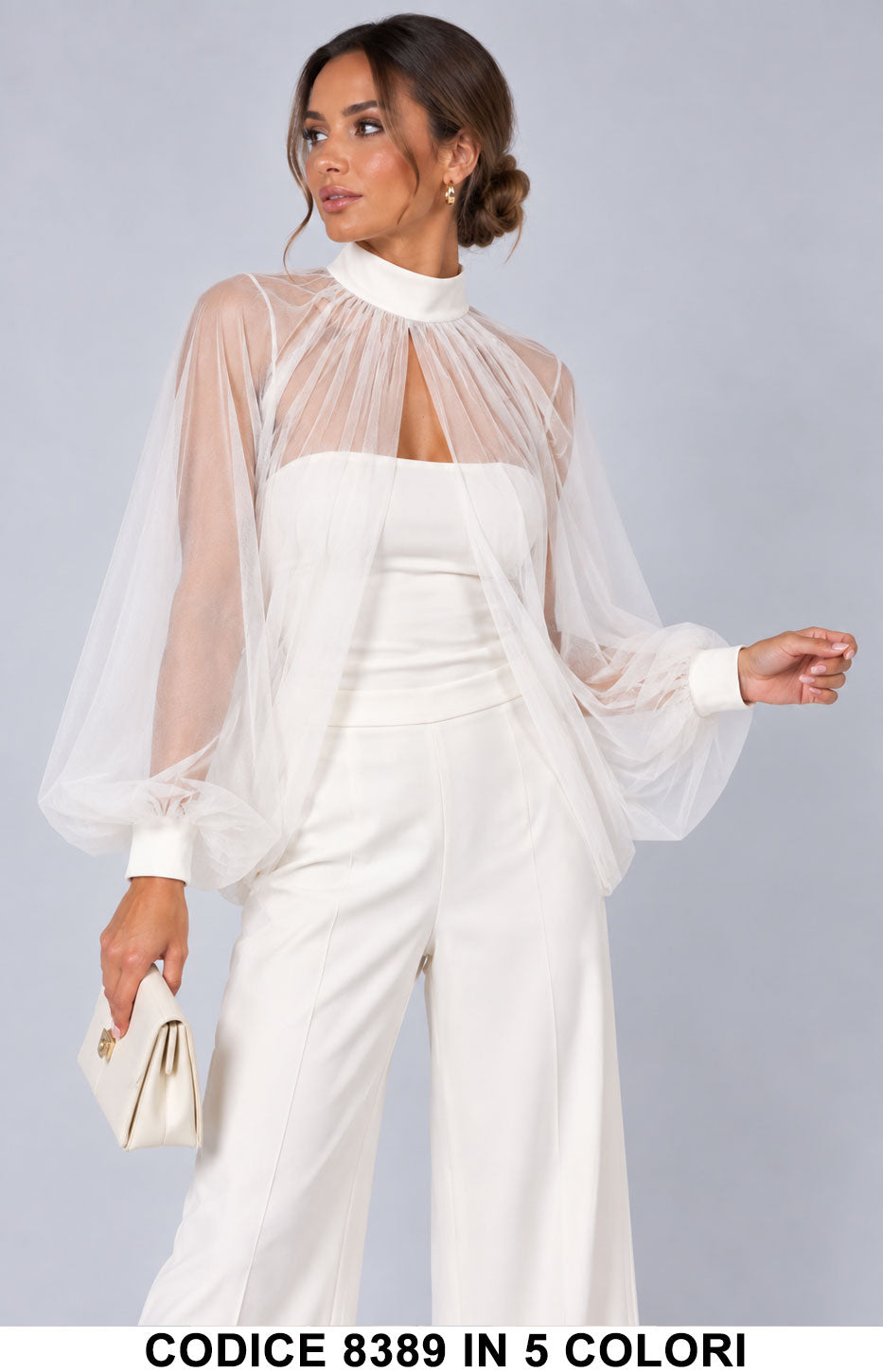 Coprispalle Donna Elegante in Tulle Trasparente con Maniche a Palloncino Mantellina in 5 Colori – 8389