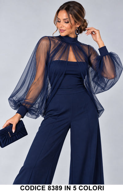 Coprispalle Donna Elegante in Tulle Trasparente con Maniche a Palloncino Mantellina in 10 Colori – 8389
