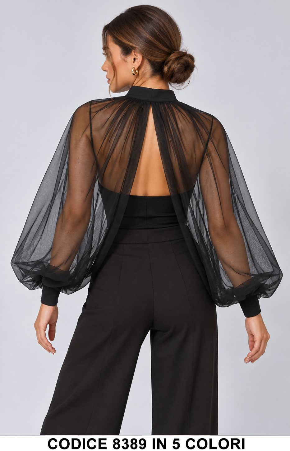 Coprispalle Donna Elegante in Tulle Trasparente con Maniche a Palloncino Mantellina in 5 Colori – 8389
