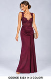 Abito Lungo Cerimonia in Pizzo ricamato con Schiena Scoperta Vestito con drappeggio in 3 Colori – 8392