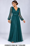 Abito Lungo Elegante in Tulle Glitter con Maniche Vestito da cerimonia scollo a V in 7 Colori – 8394