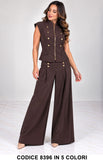 Completo Gilet strutturato smanicato e Pantalone Palazzo con Bottoni Oro stile militare in 5 Colori – 8396
